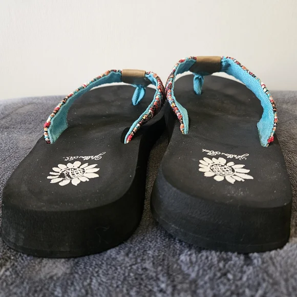 Yellow Box Multicolor Wedge Sandals with Teal Accents - Picture 5 of 6